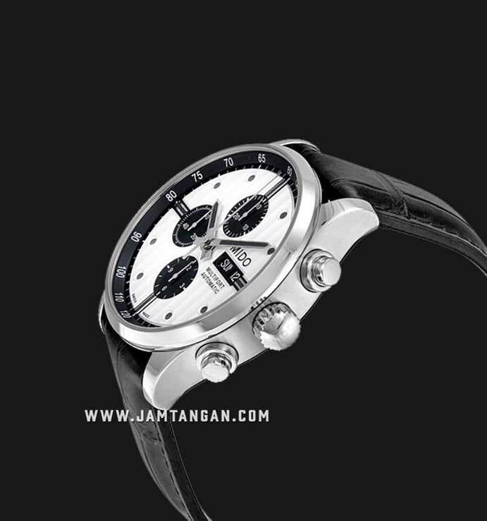 Mido M005.614.16.031.01 Multifort Chronograph Automatic Man White Dial Black Leather Strap