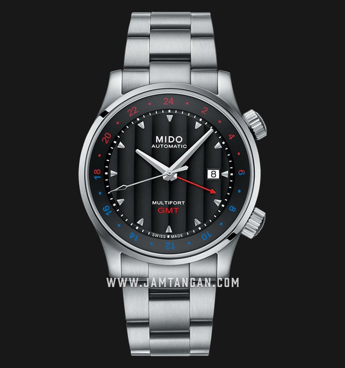 MIDO Multifort M005.929.11.051.00 GMT Black Dial Stainless Steel Strap