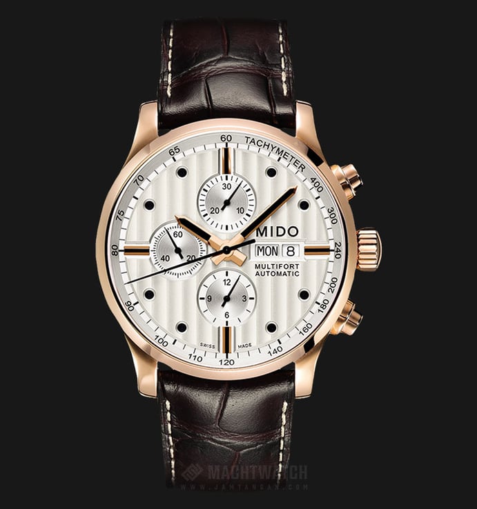MIDO Multifort M005.614.36.031.00 Chronograph Automatic Silver Dial Brown Leather Strap