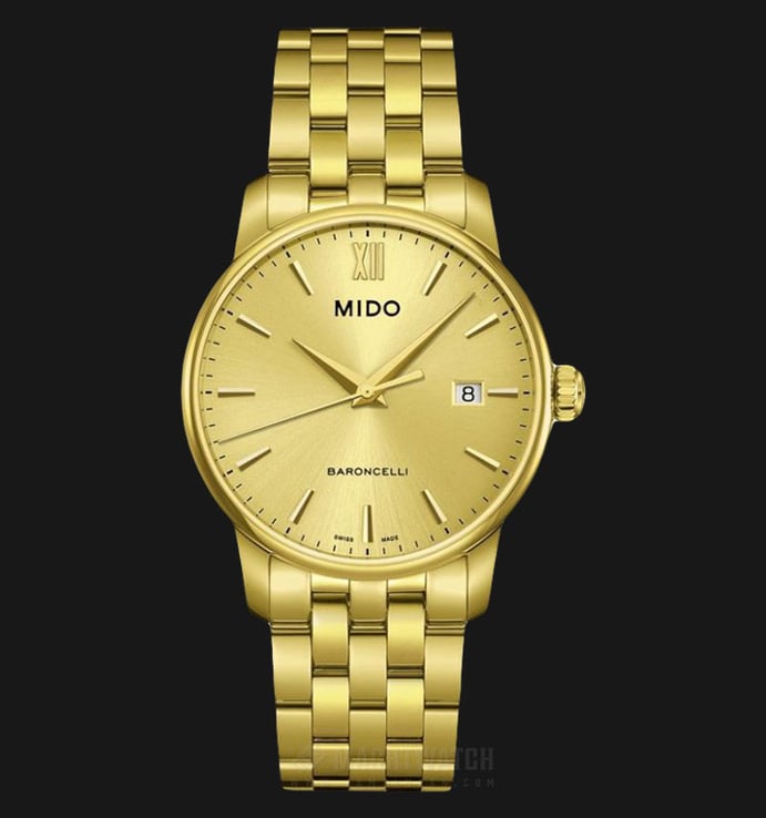Mido M013.410.33.021.00 Baroncelli Gold Dial Gold Stainless Steel Strap