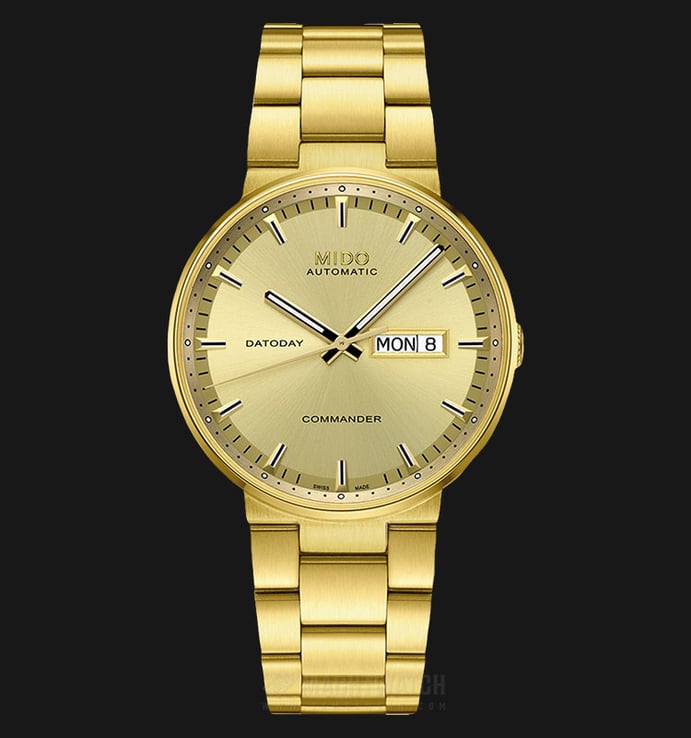 MIDO Commander M014.430.33.021.80 Datoday Automatic Gold Dial Gold Stainless Steel Strap