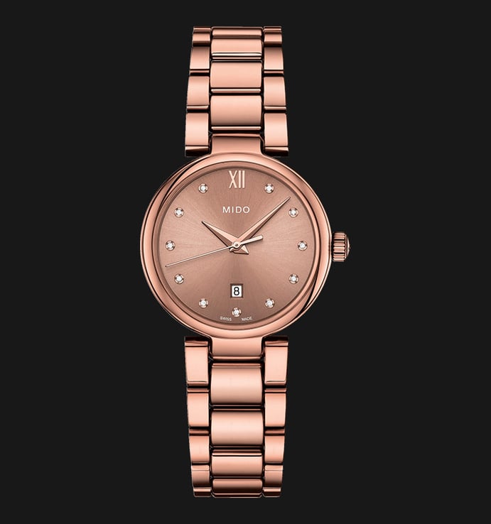 MIDO Baroncelli M022.210.33.296.00 Donna Brown Dial Rose Gold Stainless Steel Strap