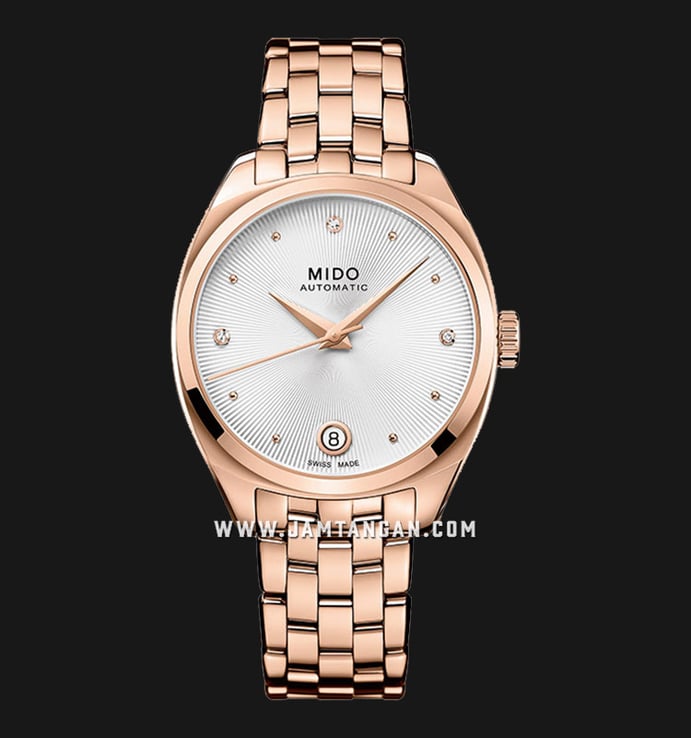 MIDO Belluna II M024.307.33.036.00 Royal Lady Silver Dial Rose Gold Stainless Steel Strap