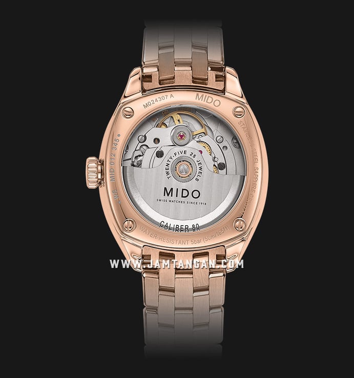 MIDO Belluna II M024.307.33.036.00 Royal Lady Silver Dial Rose Gold Stainless Steel Strap