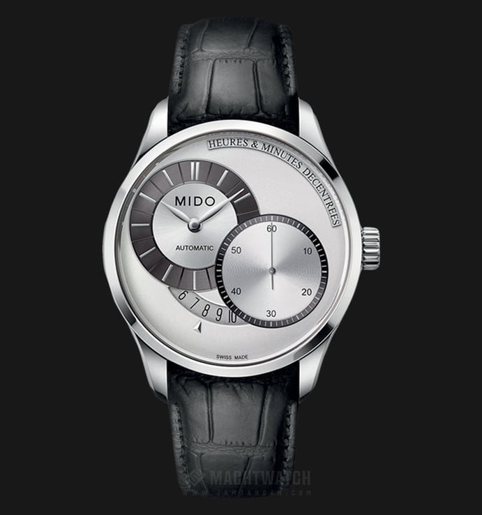 Mido M024.444.16.031.00 Belluna Heures&Minutes Decentrees Automatic Silver Dial Black Leather Strap