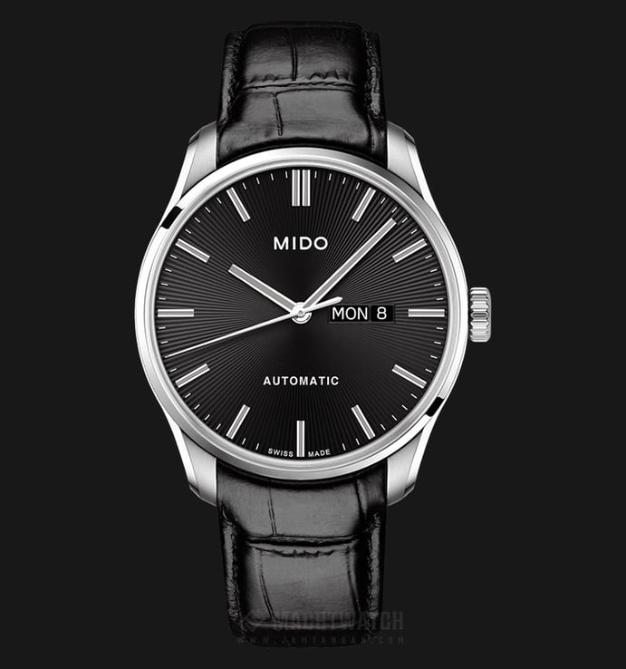 Mido M024.630.16.051.00 Belluna II Automatic Black Dial Black Leather Strap