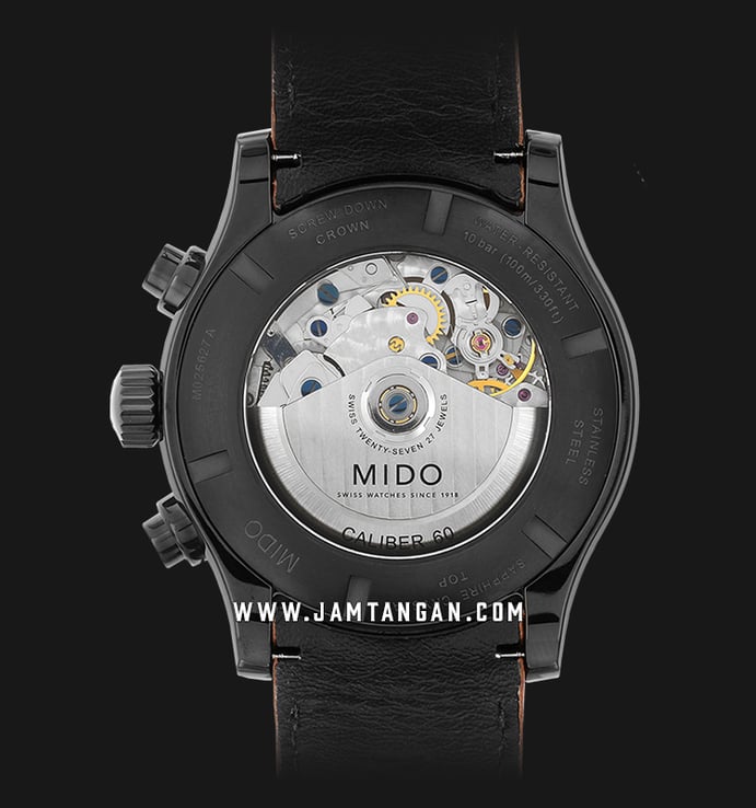 Mido M025.627.36.061.10 Multifort Chronograph Adventure Man Black Dial Brown Leather Strap