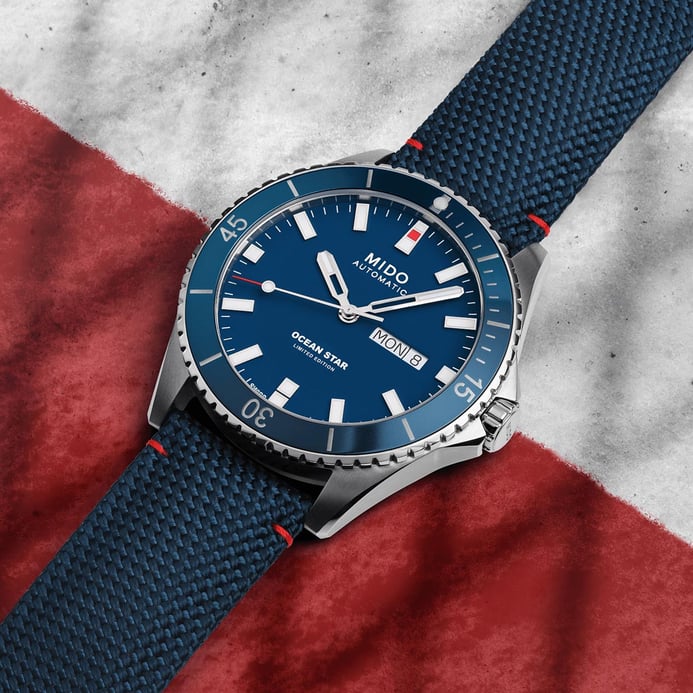 MIDO Ocean Star M026.430.17.041.01 20Th Anniversary Blue Dial Blue Fabric Strap LIMITED EDITION