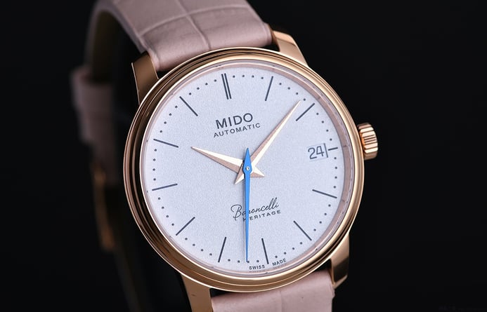 MIDO Baroncelli III M027.207.36.010.00 Heritage Lady White Dial Pink Leather Strap