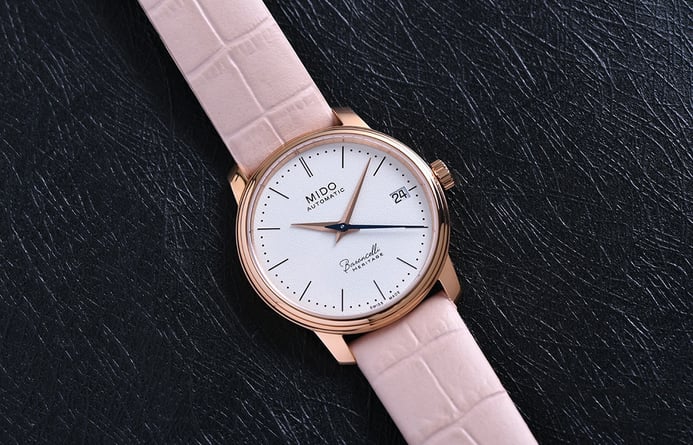 MIDO Baroncelli III M027.207.36.010.00 Heritage Lady White Dial Pink Leather Strap