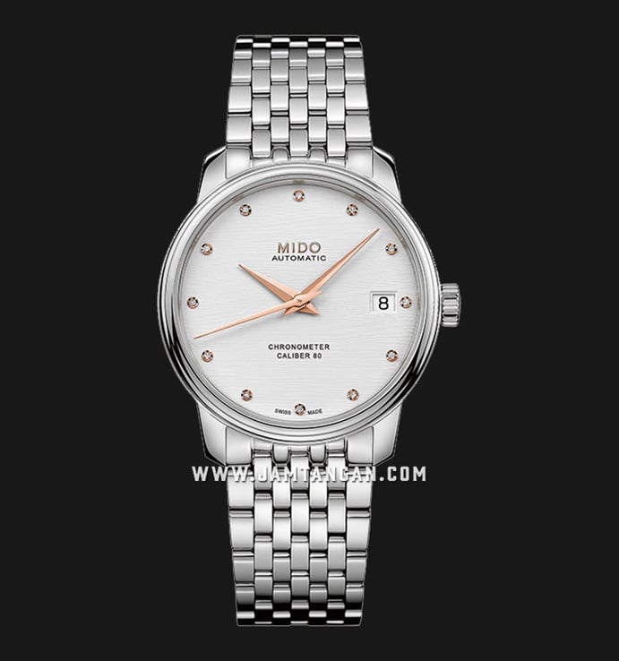 MIDO Baroncelli III M027.208.11.036.00 Chronometer Silicon Lady Silver Dial Stainless Steel Strap