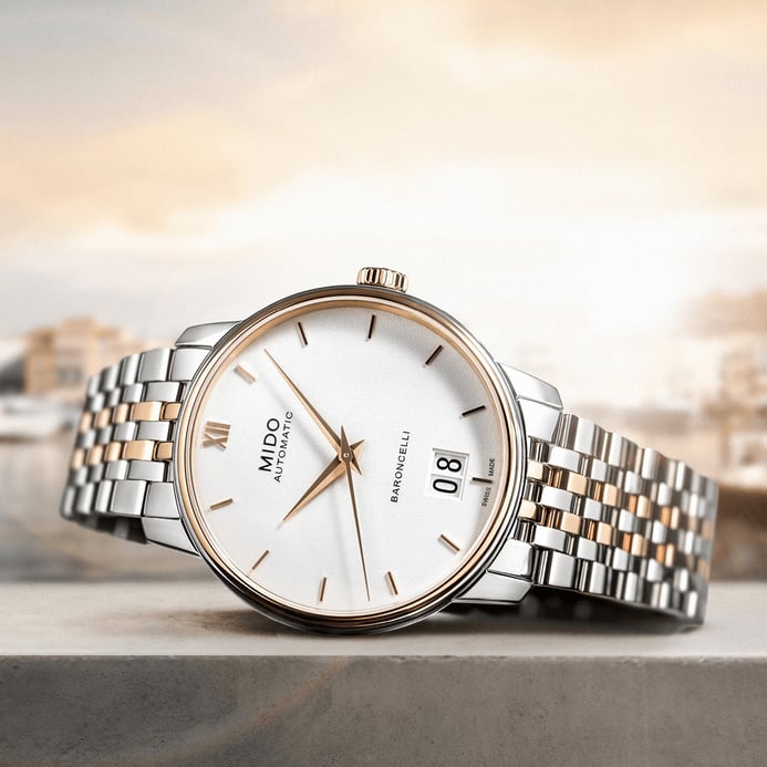 MIDO Baroncelli III M027.426.22.018.00 Big Date Automatic White Dial Dual Tone Stainless Steel Strap