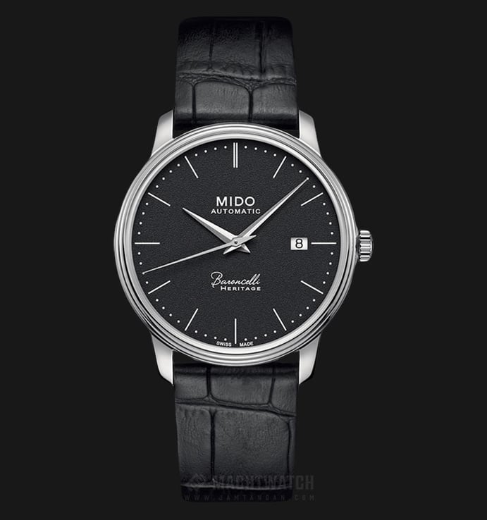 Mido M027.407.16.050.00 Baroncelli III Heritage Automatic Black Dial Black Leather Strap
