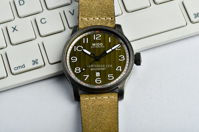 MIDO Multifort M032.607.36.090.00 Automatic Green Olive Dial Khaki Leather Strap