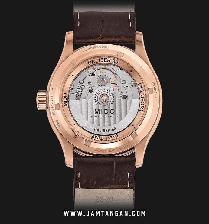 MIDO Multifort M038.429.36.061.00 Dual Time Automatic Anthracite Dial Brown Leather Strap