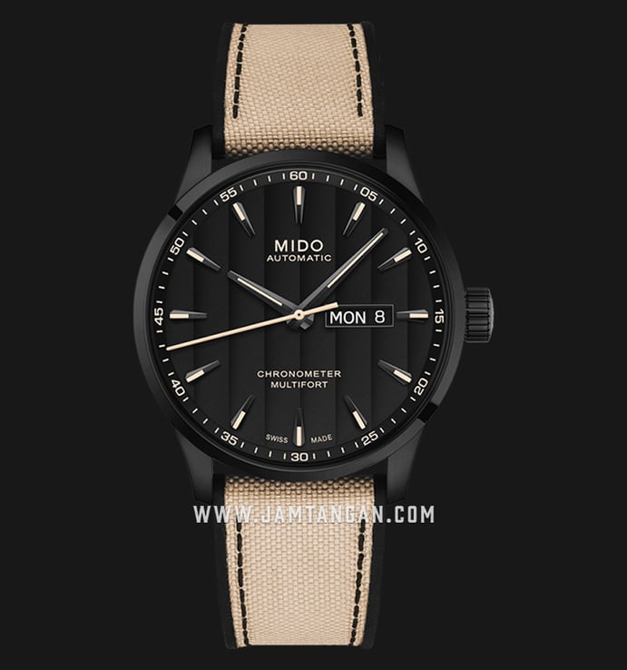 MIDO Multifort M038.431.37.051.09 Chronometer Automatic Black Dial Biege Fabric Strap