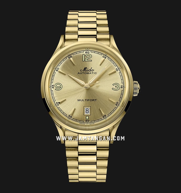 MIDO Multifort Powerwind M040.407.33.027.00 Champagne Dial Yellow Gold Stainless Steel Strap