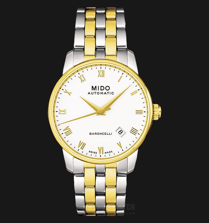 Mido M8600.9.26.1 Baroncelli II Automatic White Dial Dual Tone Stainless Steel Strap