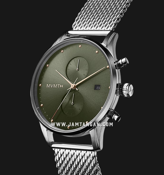MVMT Voyager 28000191-D Classic Dual Time Green Dial Mesh Strap