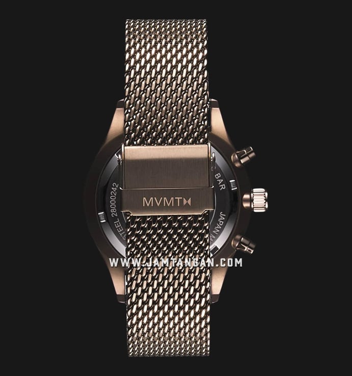 MVMT Voyager 28000242-D Maple Frost Dual Time Black Dial Taupe Mesh Strap
