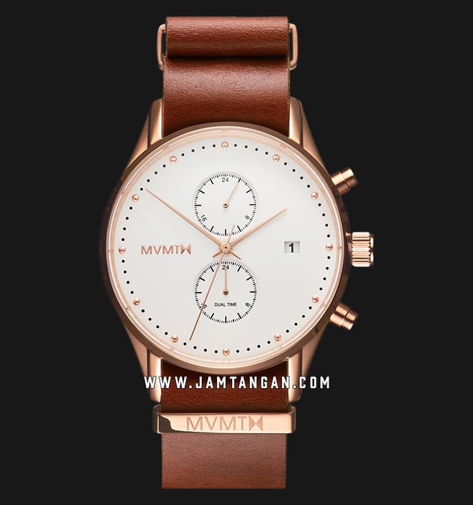 MVMT Voyager D-MV01-RGNA2 Rosewood White Dial Natural Tan Nato Leather Strap