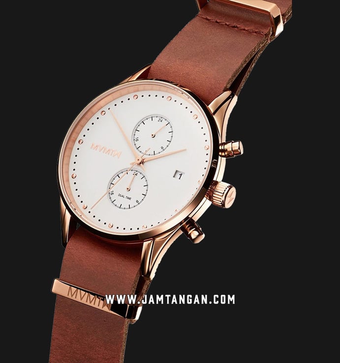 MVMT Voyager D-MV01-RGNA2 Rosewood White Dial Natural Tan Nato Leather Strap
