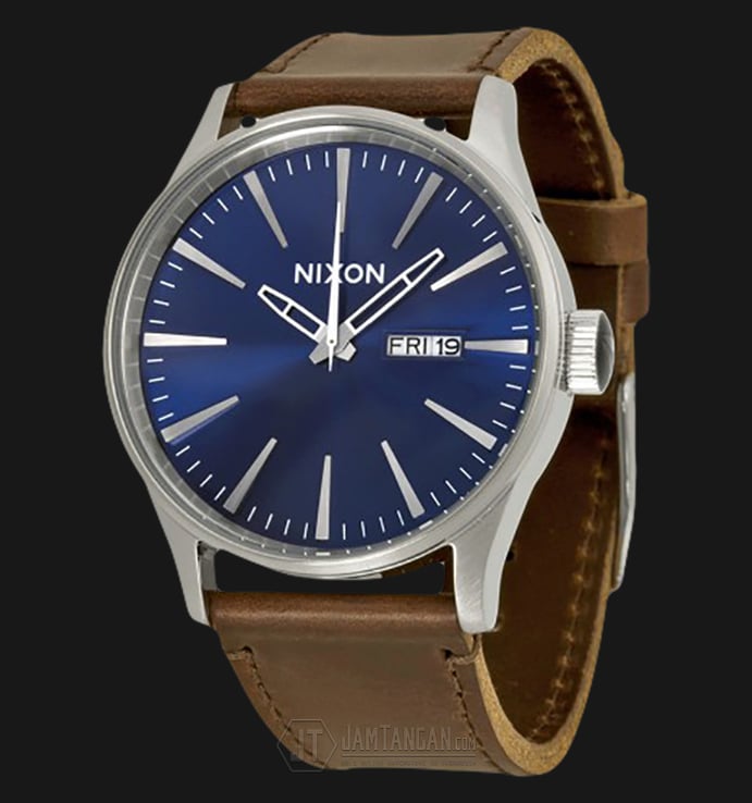 NIXON A1051524 Sentry Blue Dial Brown Leather Strap