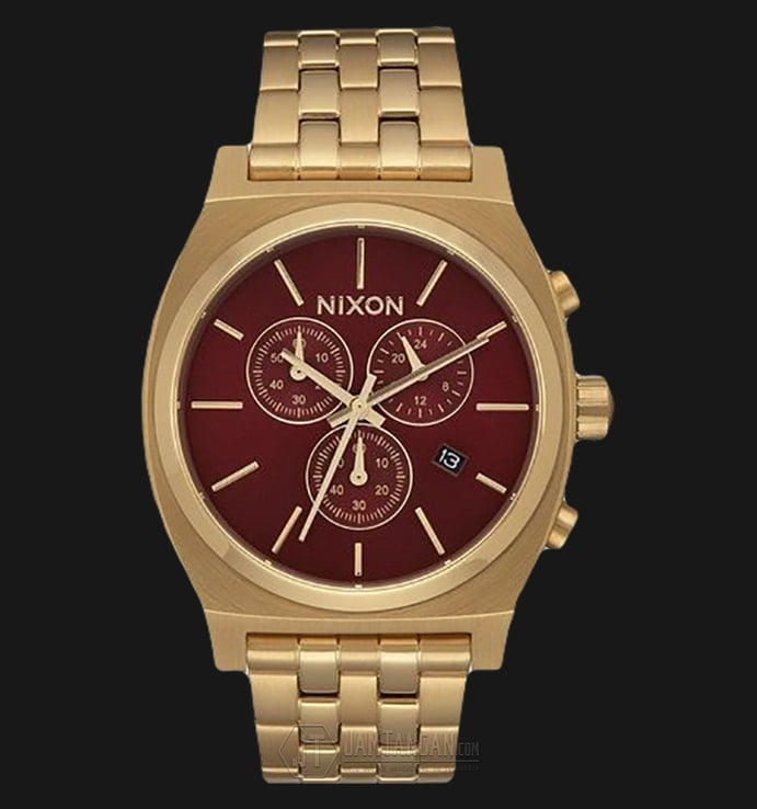 NIXON A9722397 Time Teller Chronograph Red Dial Gold Stainless Steel