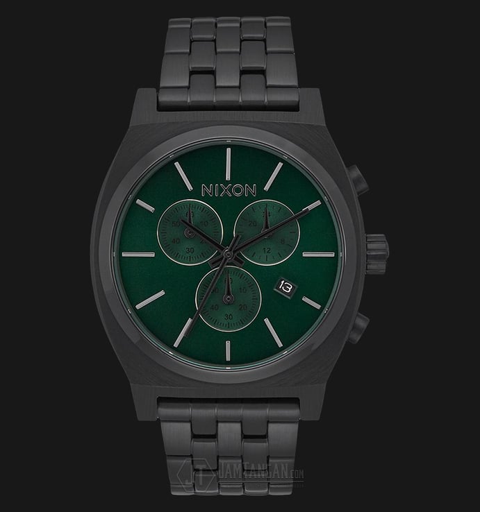 NIXON A9722399 Time Teller Green Dial Black Stainless Steel Watch