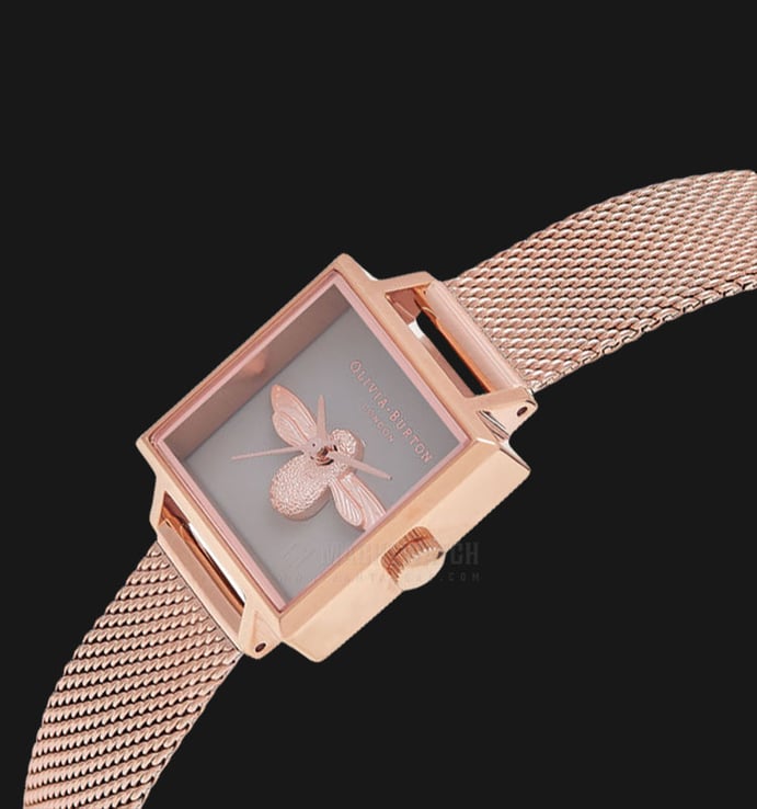Olivia Burton OB16AM132 Square 3D Bee Ladies Dual Tone Dial Rose Gold Stainless Steel