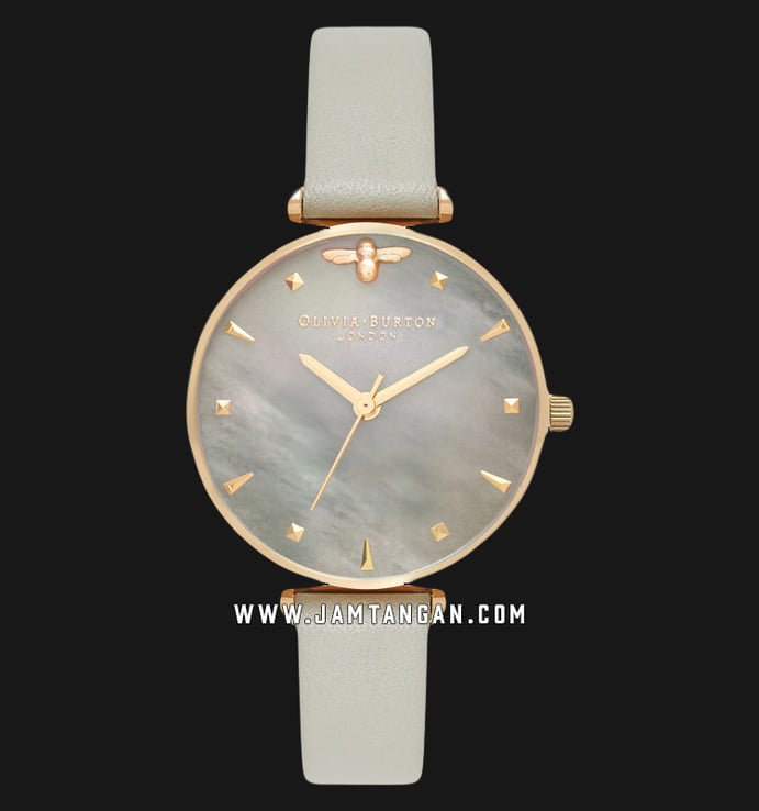 Olivia Burton OB16AM154 Queen Bee Ladies Grey Mother of Pearl Dial Grey Leather Strap