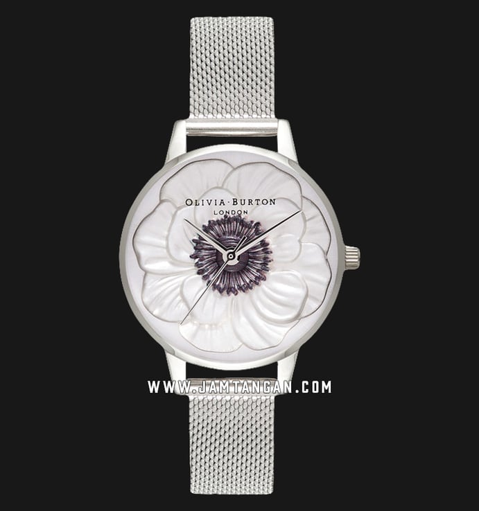 Olivia Burton OB16AN01 3D Anemone Ladies Silver Dial Stainless Steel 