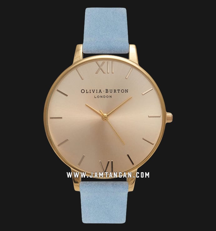 Olivia Burton OB16BD111 Sunray Dial Chalk Ladies Gold Sunray Dial Blue Suede Leather Strap