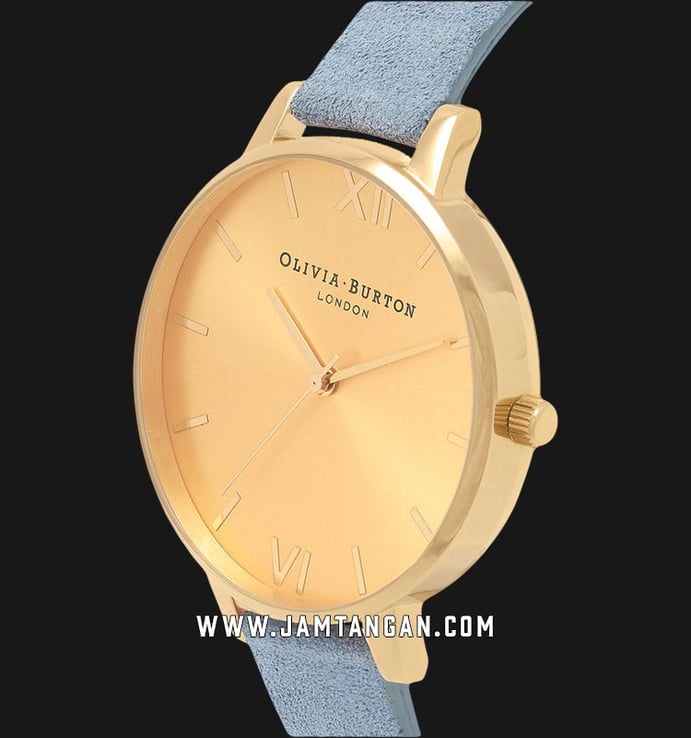 Olivia Burton OB16BD111 Sunray Dial Chalk Ladies Gold Sunray Dial Blue Suede Leather Strap