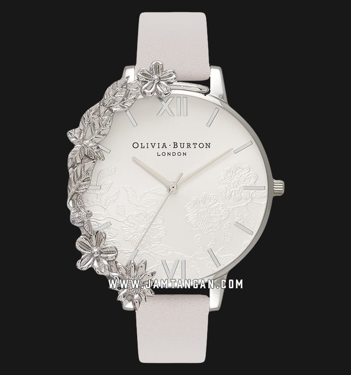 Olivia Burton OB16CB14 Case Cuff Lace Detail Blush Ladies White Dial Grey Leather Strap