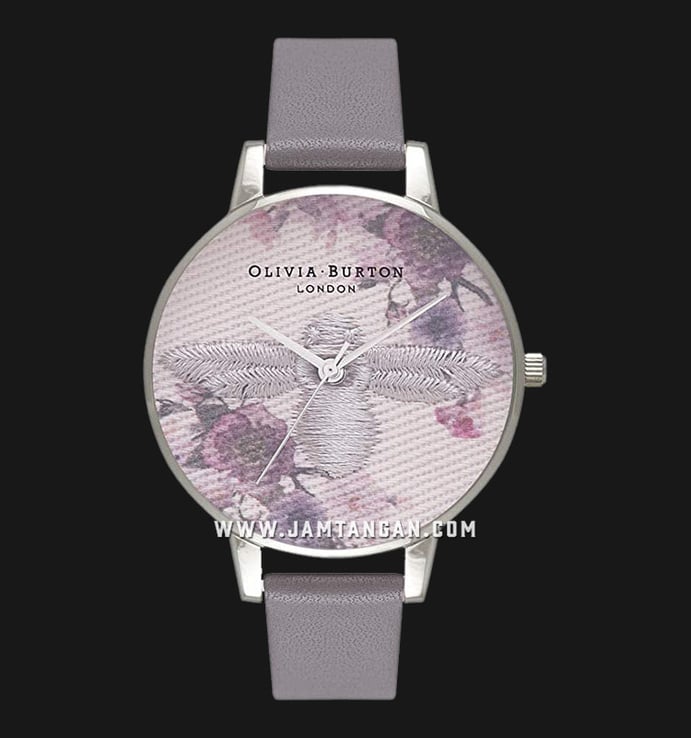 Olivia Burton Bee OB16EM05 Embroidered London Ladies Multicolor Dial Grey Leather Strap
