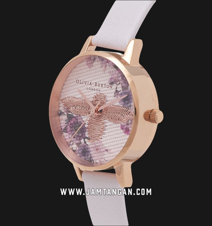 Olivia Burton Bee OB16EM06 Embroidered London Ladies Multicolor Dial Off White Leather Strap