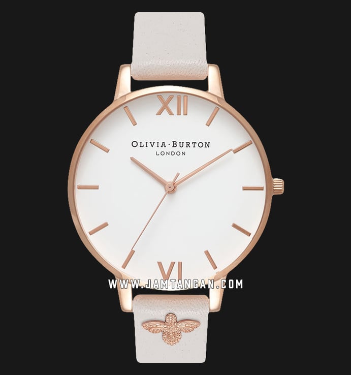 Olivia Burton Classic OB16ES02 Embellished Ladies White Dial Off White Leather Strap
