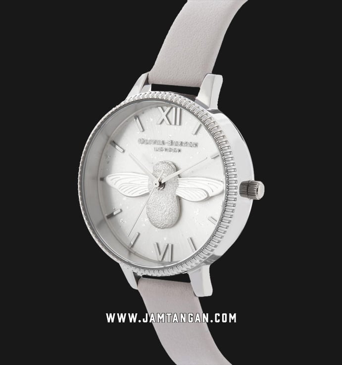 Olivia Burton Bee OB16GD05 Silver Dial Grey Lilac Leather Strap