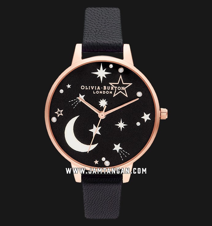 Olivia Burton Celestial OB16GSET40 Ramadhan Special Black Dial Black Leather Strap + Gift Set