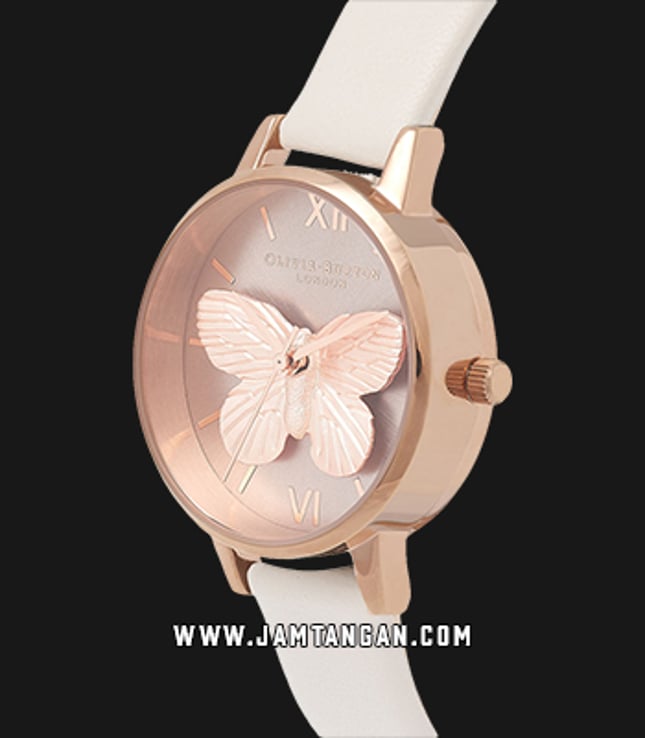 Olivia Burton OB16MB16 3D Butterfly Blush Ladies Dual Color Dial White Leather Strap