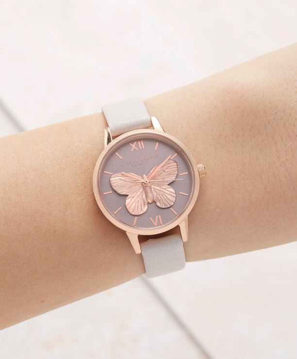 Olivia Burton OB16MB16 3D Butterfly Blush Ladies Dual Color Dial White Leather Strap