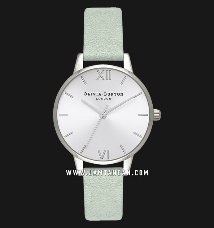 Olivia Burton OB16MD87 Sunray Dial Sage Ladies Silver Dial Light Green Leather Strap