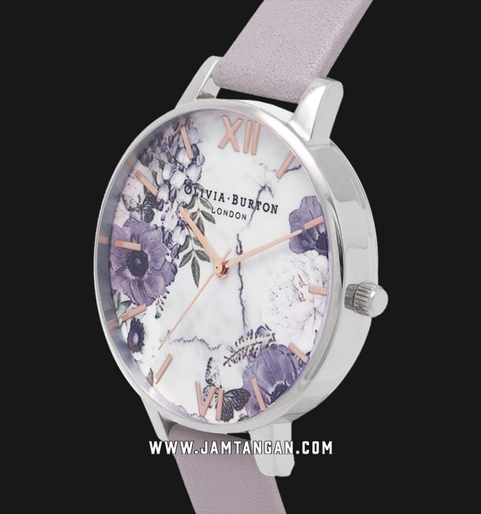 Olivia Burton Marble Floral OB16MF05 Flower Printed Dial Lilac Leather Strap