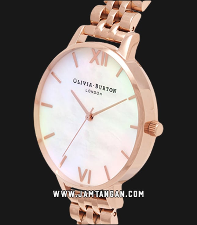 Olivia Burton OB16MOP03 Ladies White Mother of Pearl Dial Rose Gold Stainless Steel Strap