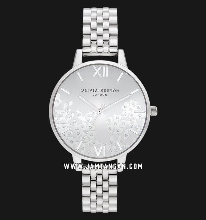 Olivia Burton Floral OB16MV101 Bejewelled Lace Silver Sunray Dial Stainless Steel Strap