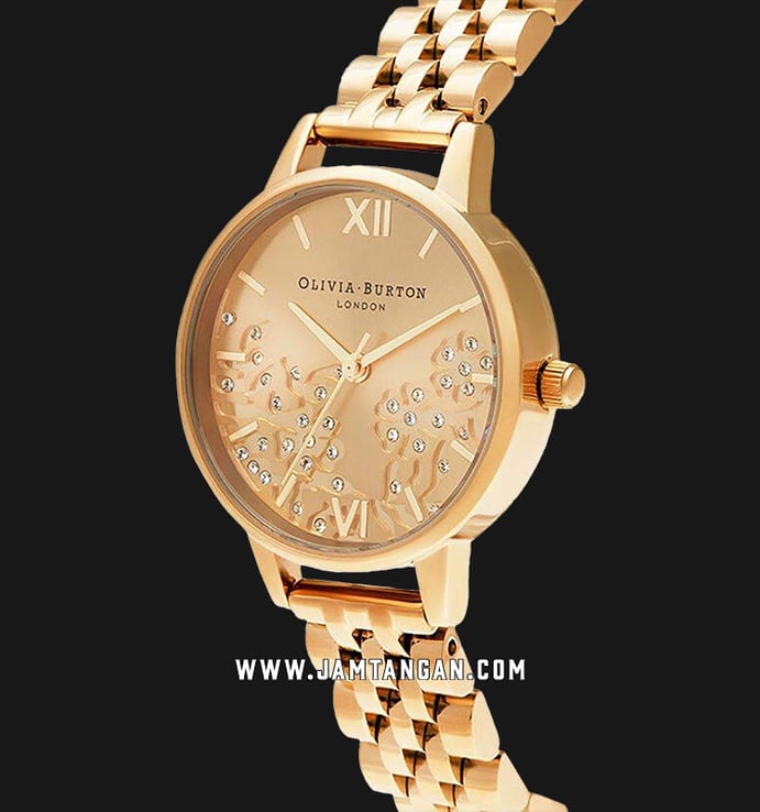 Olivia Burton Floral OB16MV105 BeJewelled Lace Gold Dial Gold Stainless Steel Strap