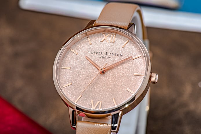 Olivia Burton Classic OB16WV01 Woven Pale Rose Gold Dial Tan Leather Strap
