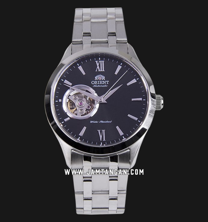 Orient FAG03001B Automatic Men Open Heart Black Dial Stainless Steel Strap