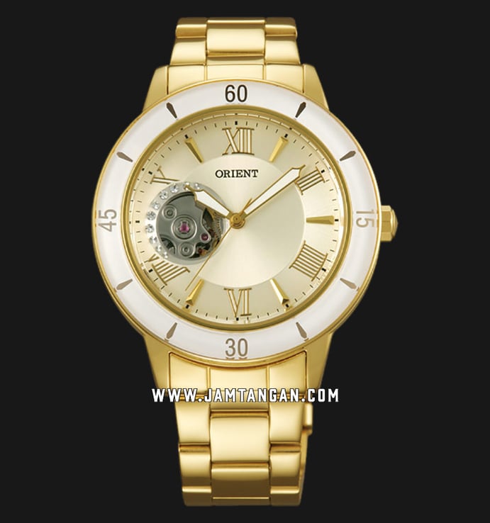 Orient FDB0B003S Ladies Automatic Open Heart Dial Gold Stainless Steel Strap